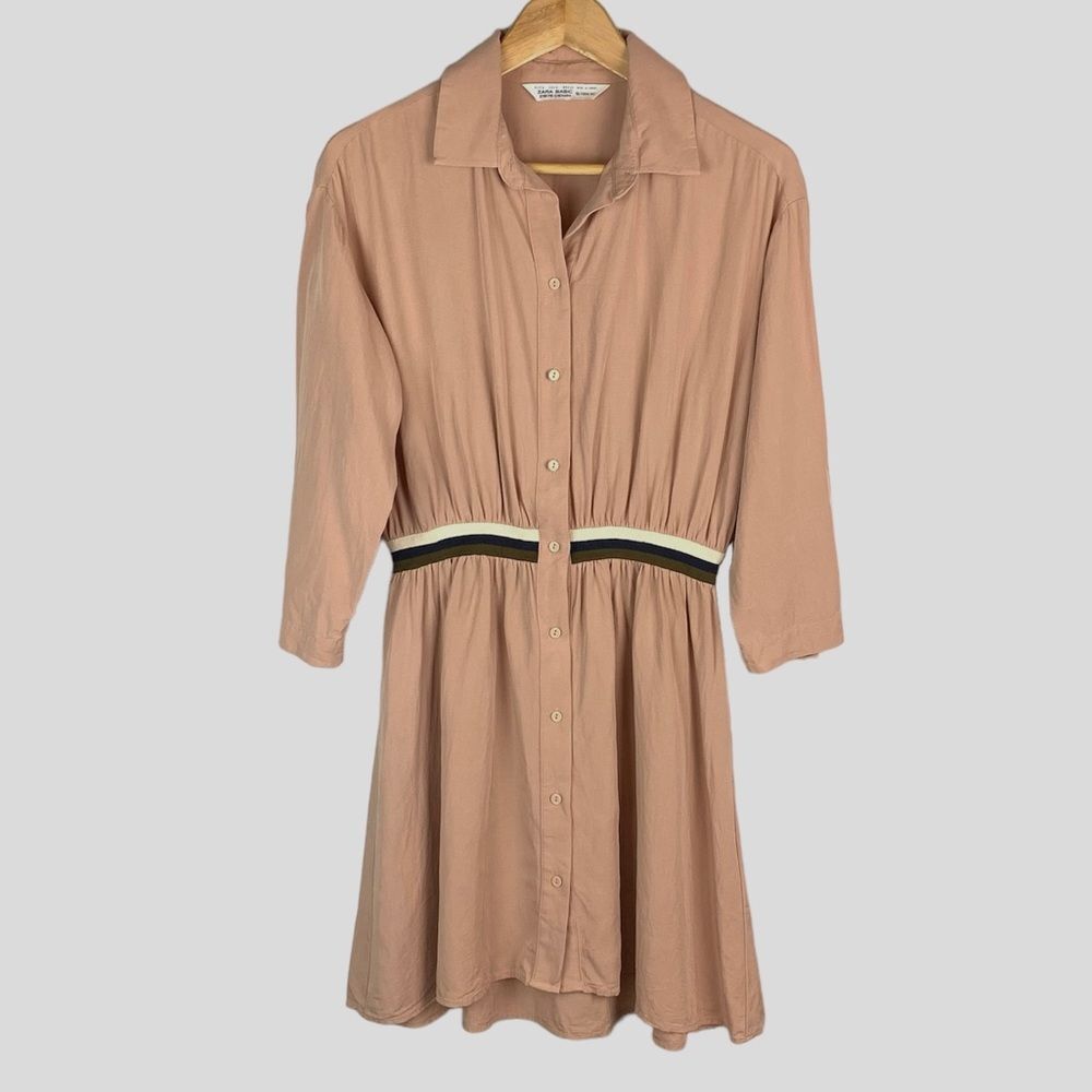 Zara women's pink blush long sleeves button up Lyocell dress size small